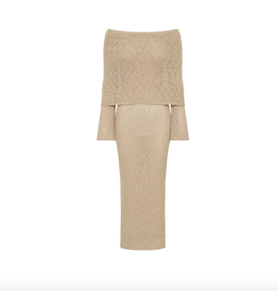 Elara Off-Shoulder Maxikleid in Creme – Eleganter Strick-Look