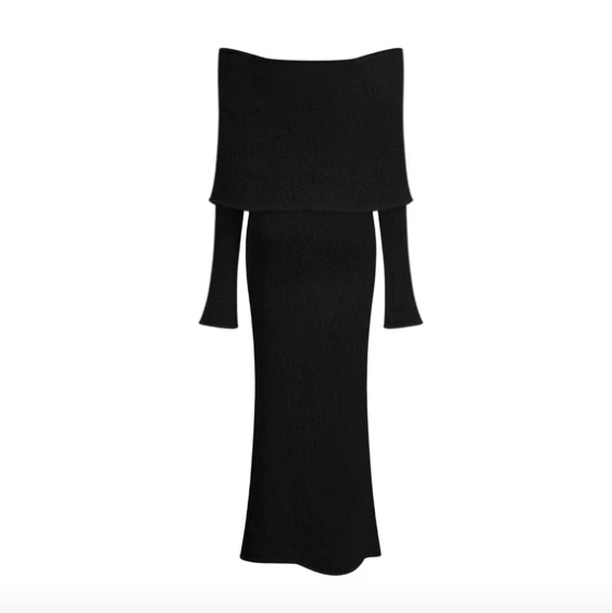 Elara Off-Shoulder Maxikleid in Creme – Eleganter Strick-Look