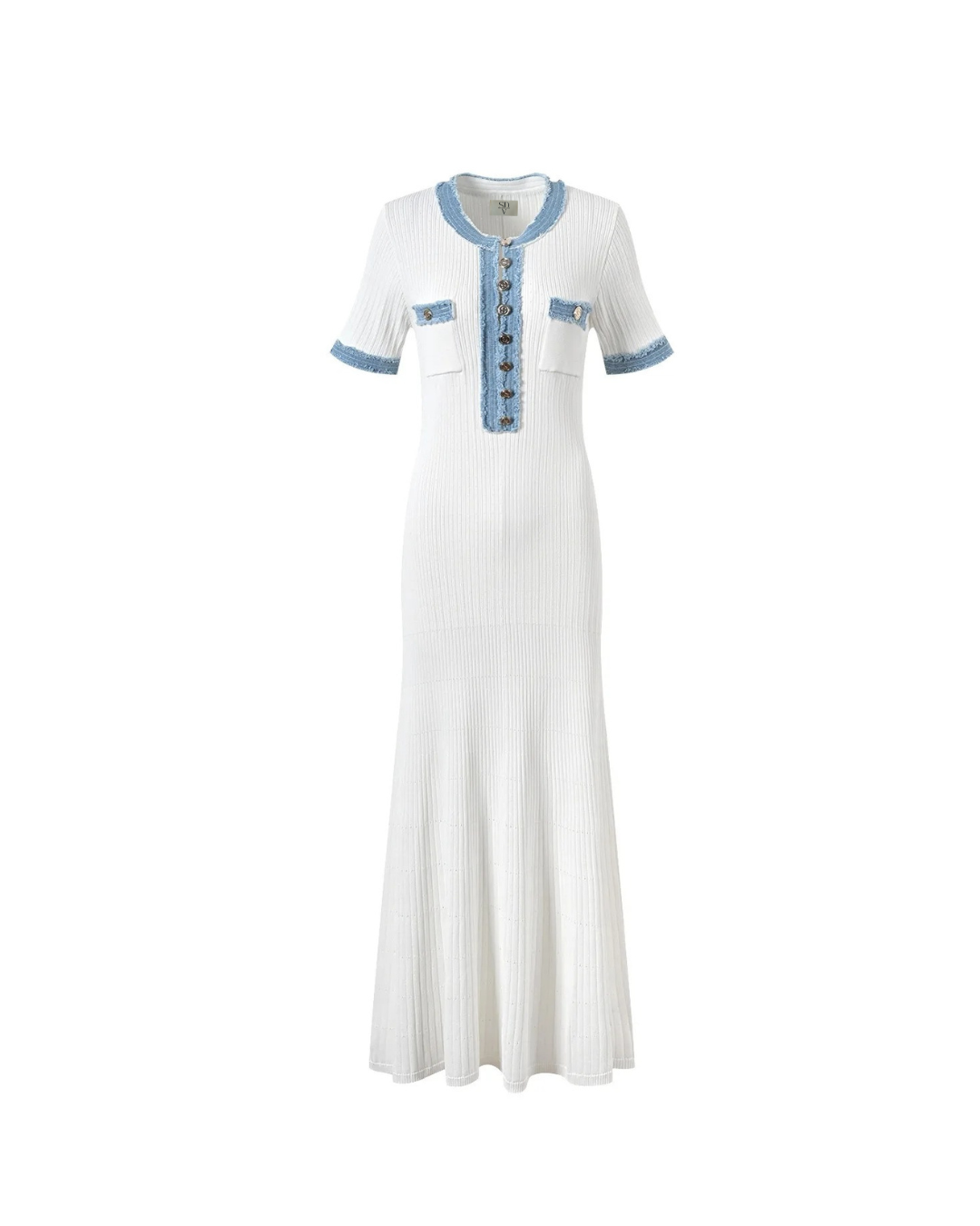 Riviera Patchwork Dress – Maxi Chic mit Denim-Details