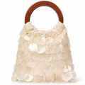 Elegante Muschel-Pailletten Tasche mit Holzgriff
