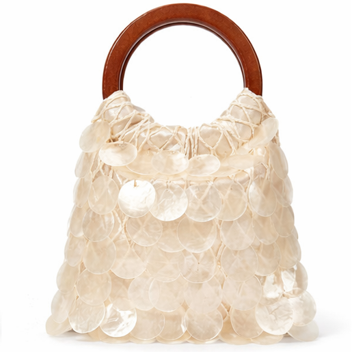 Elegante Muschel-Pailletten Tasche mit Holzgriff