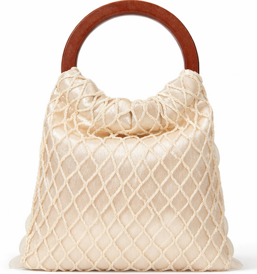 Elegante Muschel-Pailletten Tasche mit Holzgriff