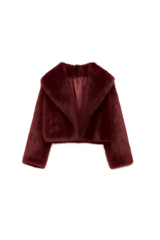 kurze FauxFur Jacke – Bordeaux