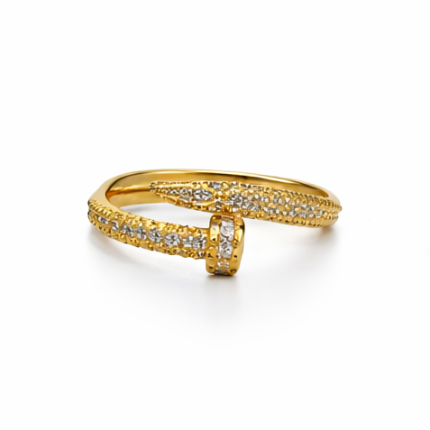 Luxuriöser Goldring in Nageloptik mit Zirkoniasteinen