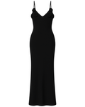 Elegantes schwarzes Häkel-Maxikleid mit Blumen-Details