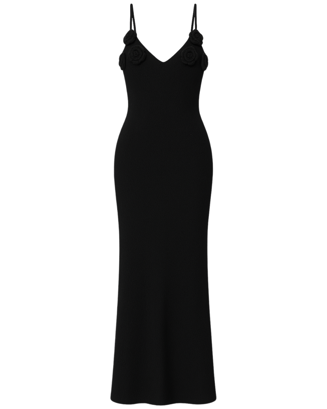 Elegantes schwarzes Häkel-Maxikleid mit Blumen-Details