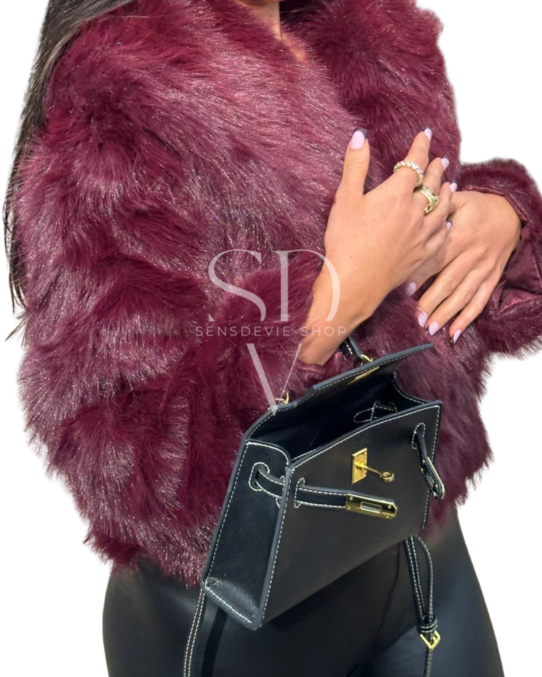 kurze FauxFur Jacke – Bordeaux