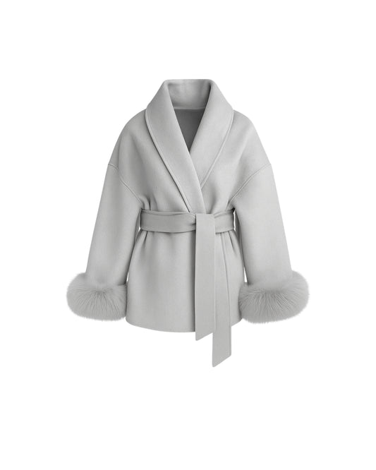 Eleganter Wollmantel mit Kunstpelzärmel