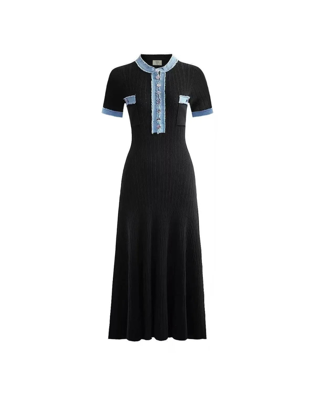 Riviera Patchwork Dress – Maxi Chic mit Denim-Details