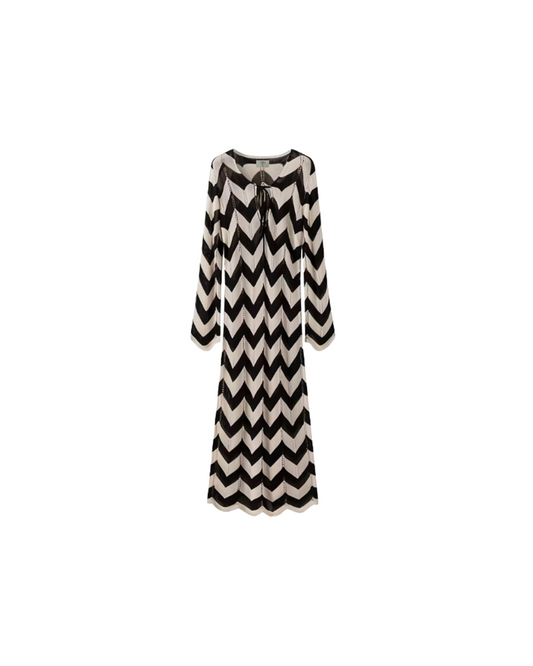 Zigzag Beach Dress – Schwarz/Beige